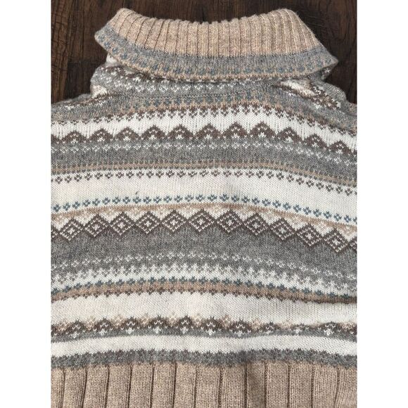 Eddie Bauer Seattle Sweater Womens Med Beige Fair Isle Cardigan Buttons Pocket - Picture 8 of 9